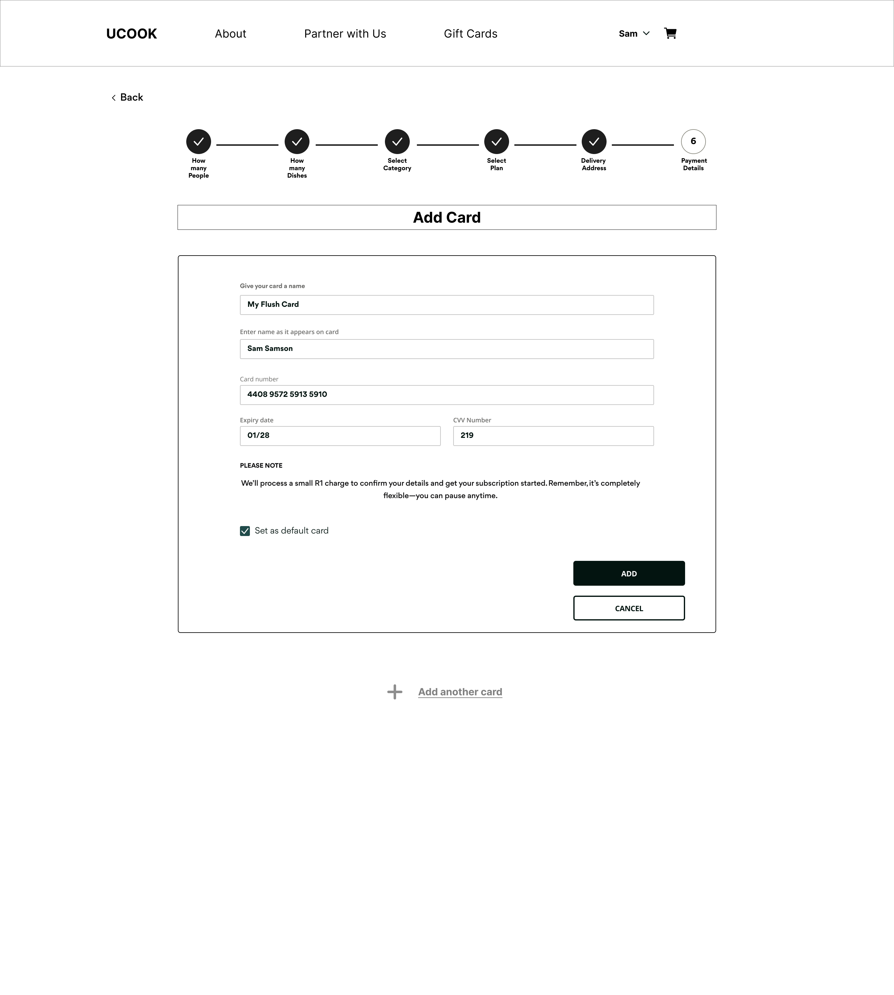 Step 6: Payment details form with R1 verification note