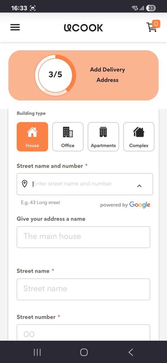 Delivery address, step 3/5